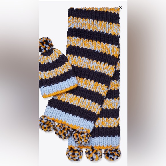NEW Tory Burch stripe beanie and scarf set